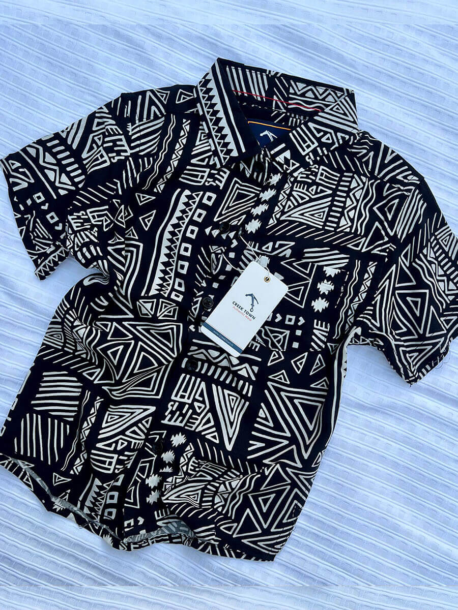 Egypt Black Rayon Printed Shirt