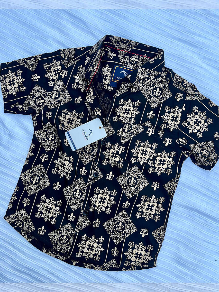 Navy Blue Rangoli Rayon Printed Shirt