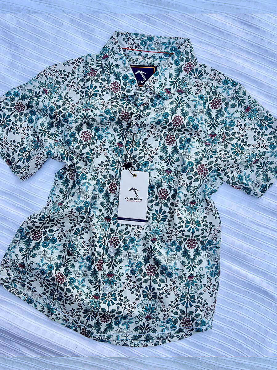 White Floral Rayon Printed Shirt