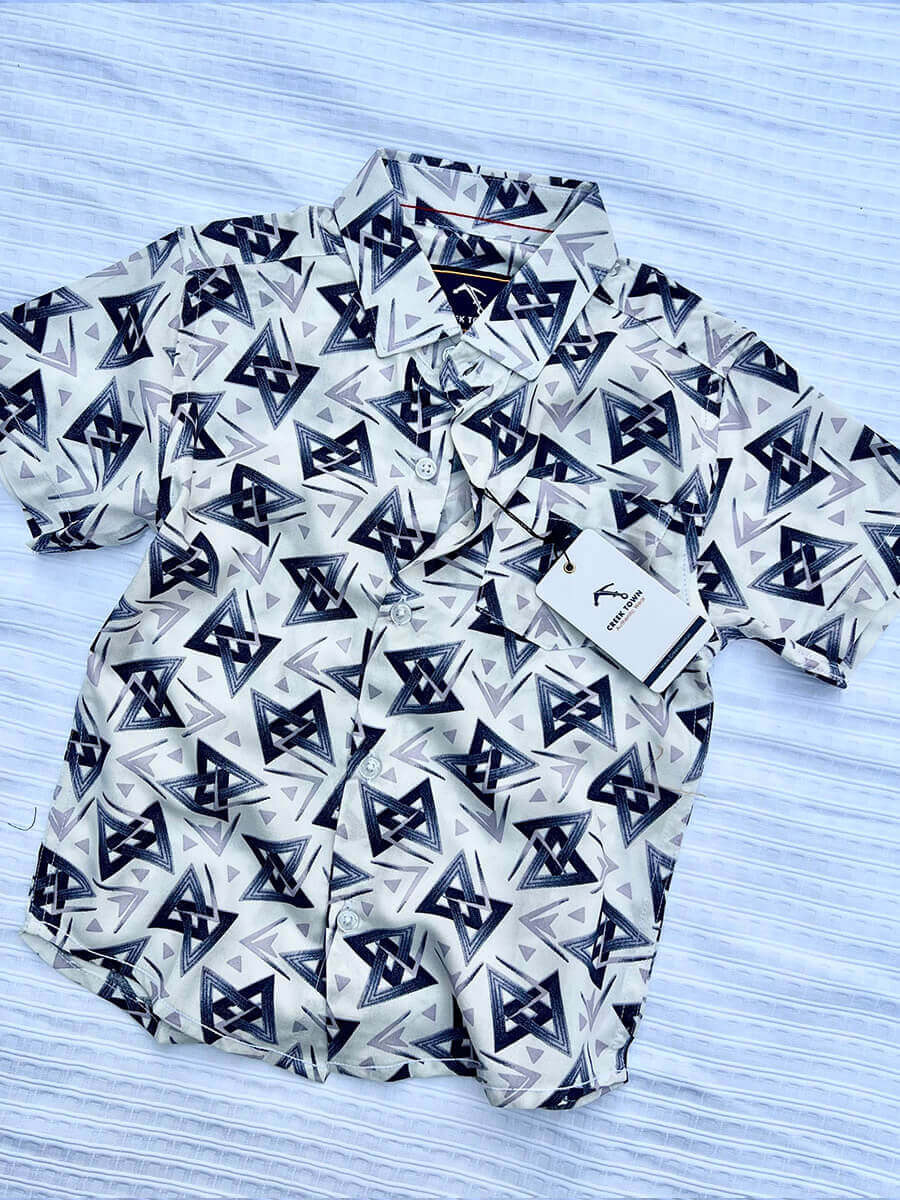 White Twin Triangle Rayon Printed Shirt