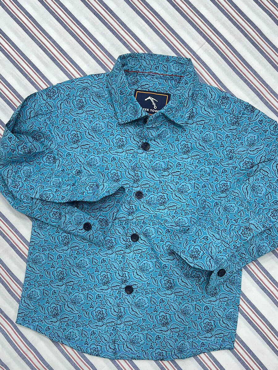 Blue Blooming Flower printed shirt