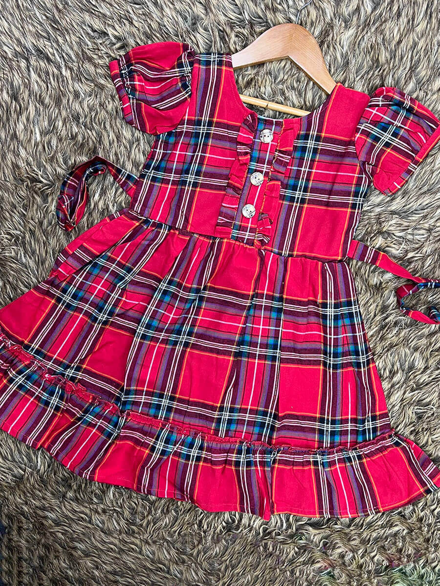 Dark Red Checked Frock