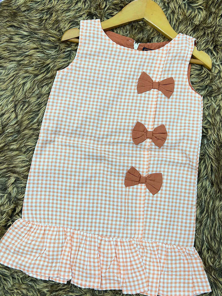 Orange Small Checked 3bow Frock