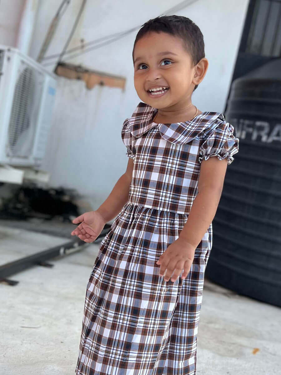 Brown Checked Peter Pan Collar Frock