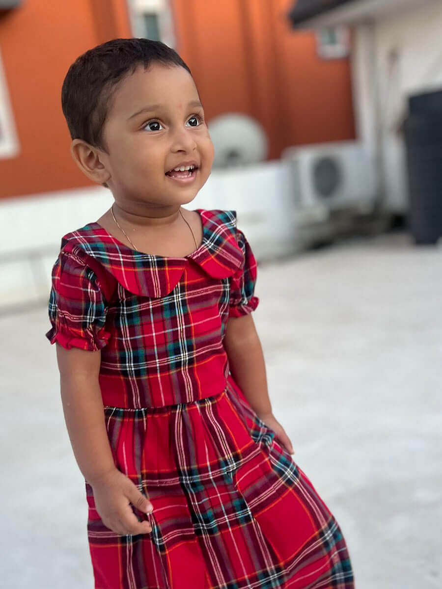 Cherry Red Black Checked Peter Pan Collar Frock