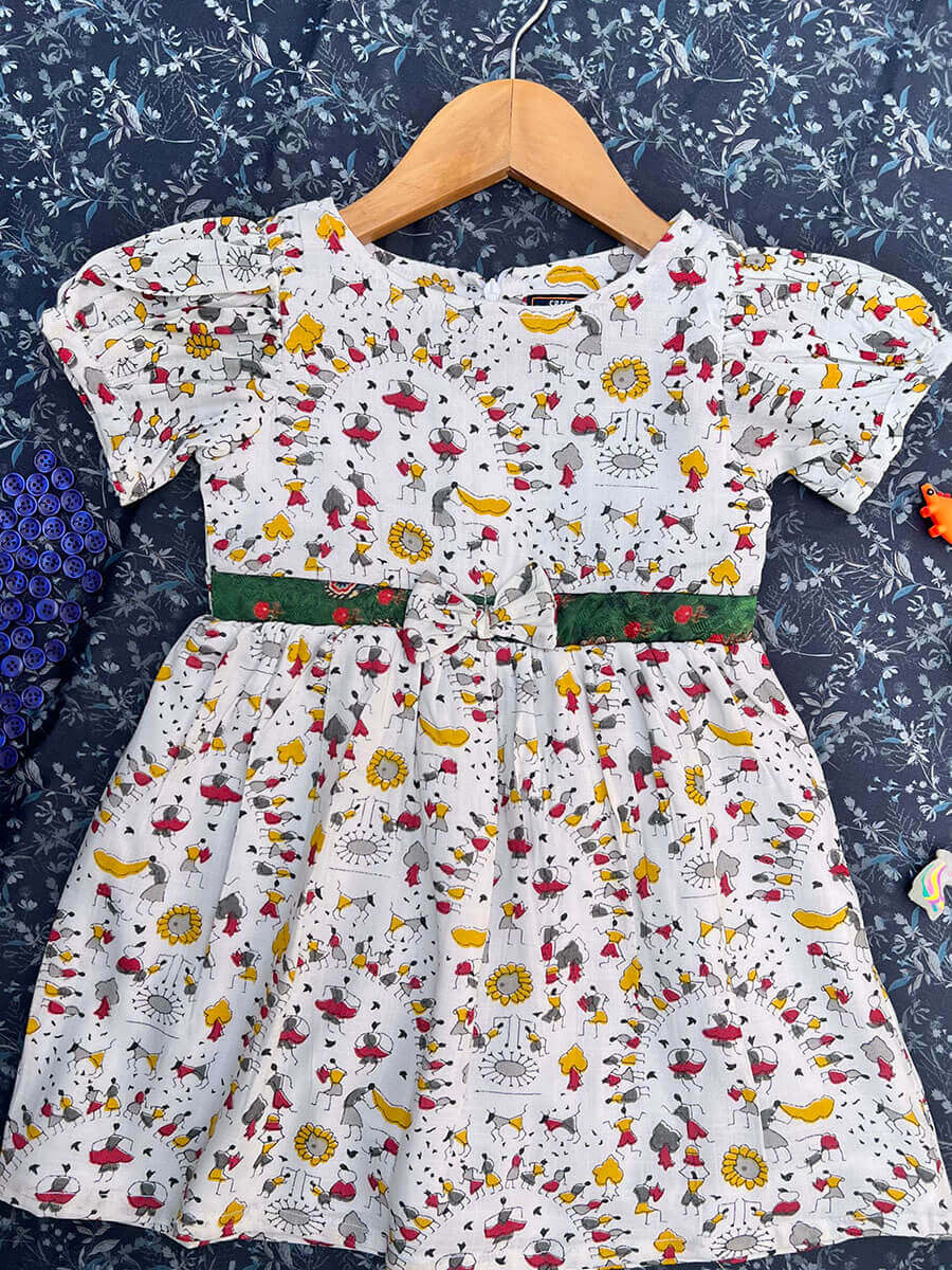 Cave Art Printed Puff Sleeve Frock