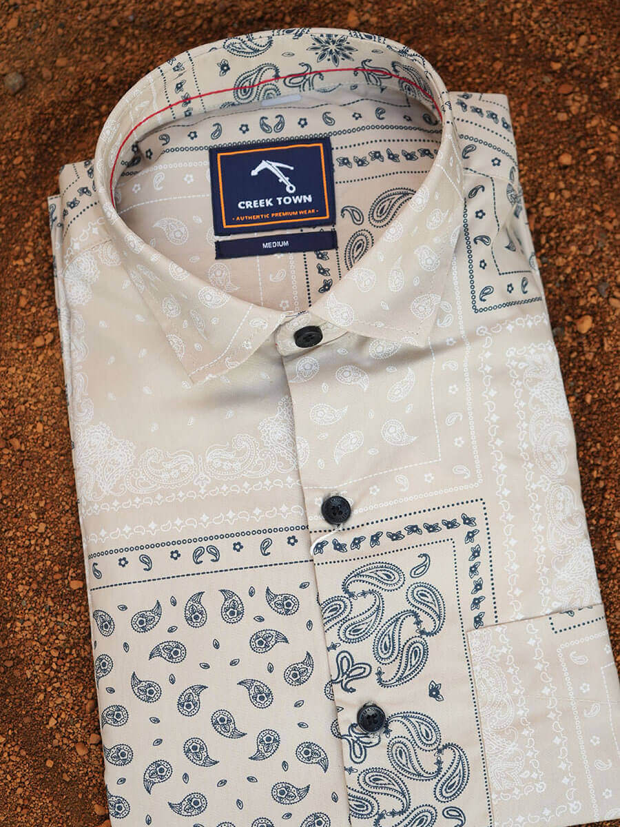 Beige and Black Paisley Print