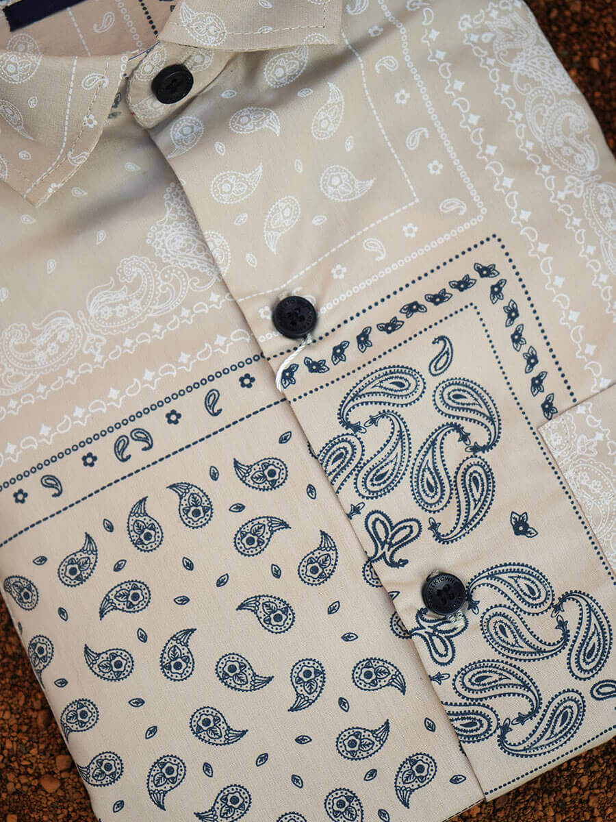 Beige and Black Paisley Print