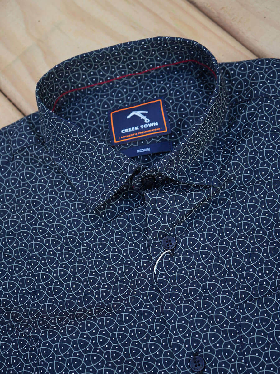 Black, Distinct blue geo pattern