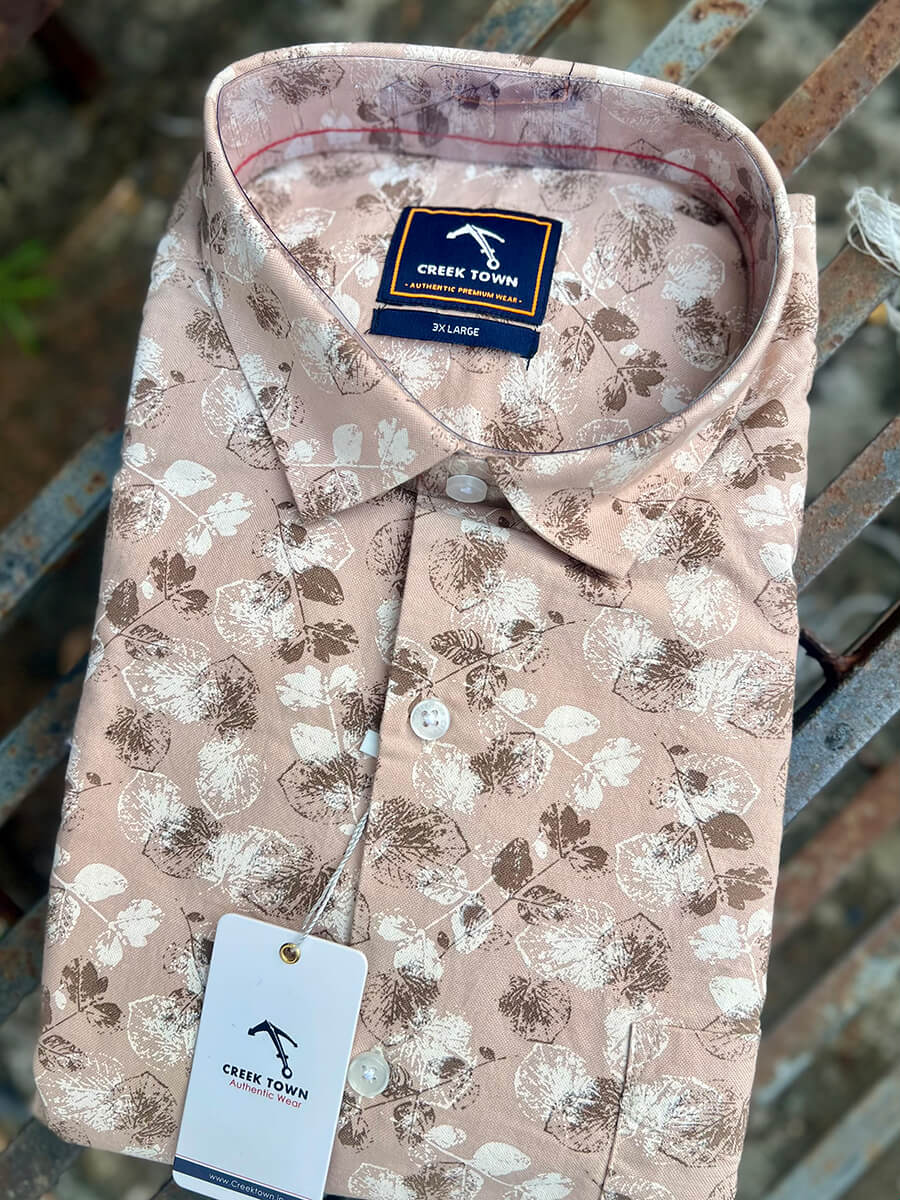 Beige base brown leaf print