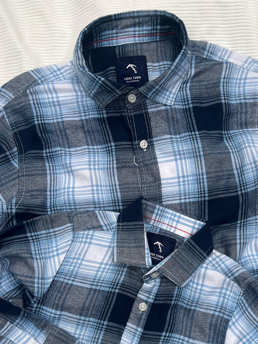 Large-scale Tartan Ocean Blue Flannel checks - Son Combo