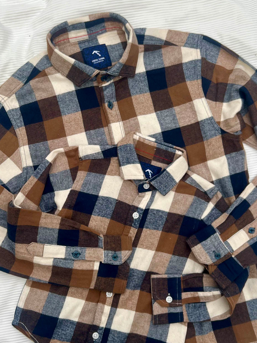 Buffalo Pattern in Brown, Navy & Cream Checks - Dad Combo