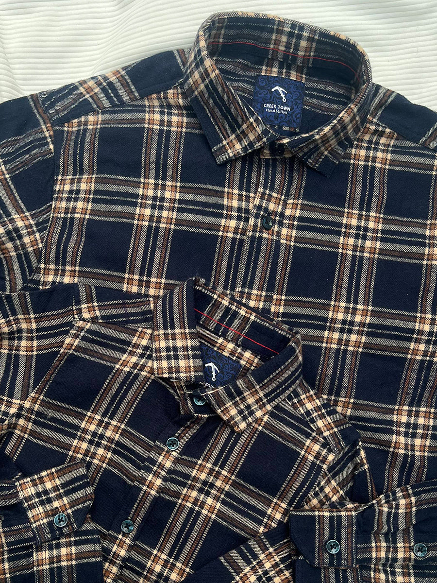 Navy & Yellow Tattersall Boxy Checks Dad & Son Combo