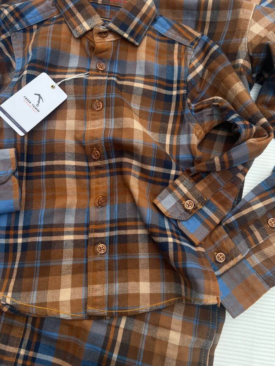 Sand Brown and Blue Checks Dad & Son Combo