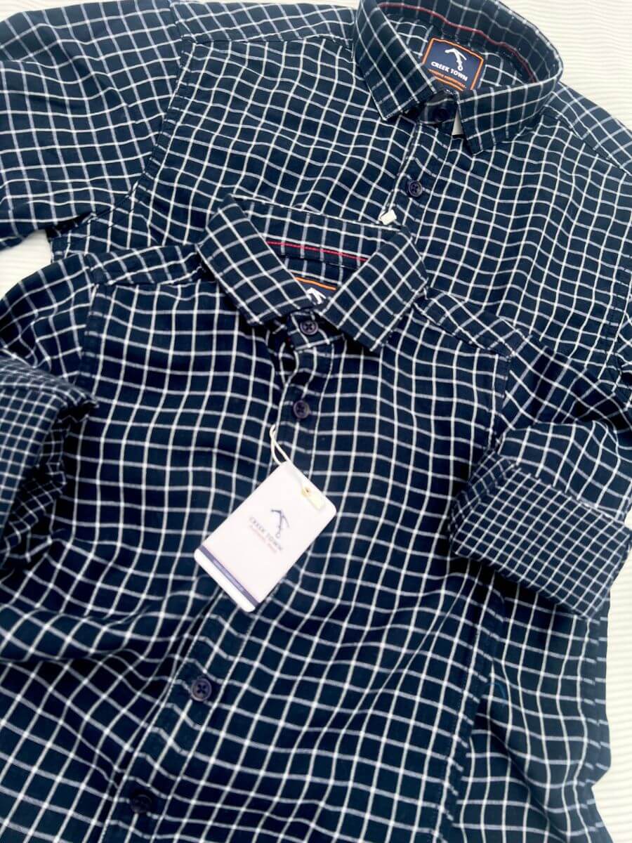 Double Fabric Dark Navy Checks Dad & Son Combo