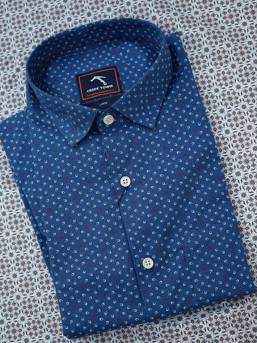 Ink Blue White and Red Floral