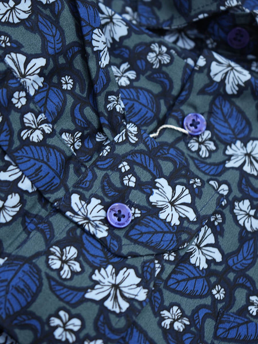 Green base white floral clusters shirt