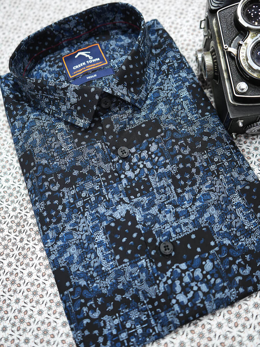 Black and Blue Paisley Bandana Pattern