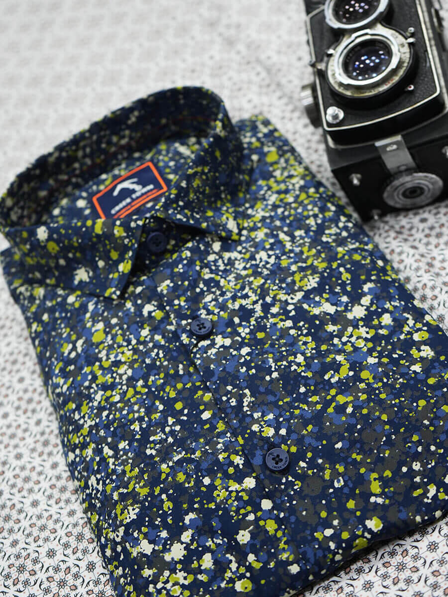 Blue Based Multi Coloured Splatter Paint Print
