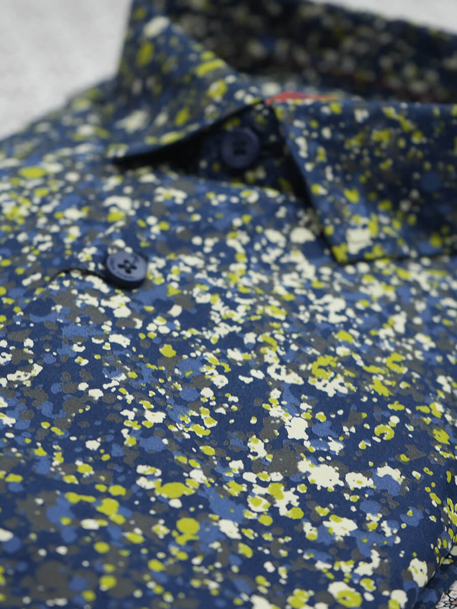Blue Based Multi Coloured Splatter Paint Print