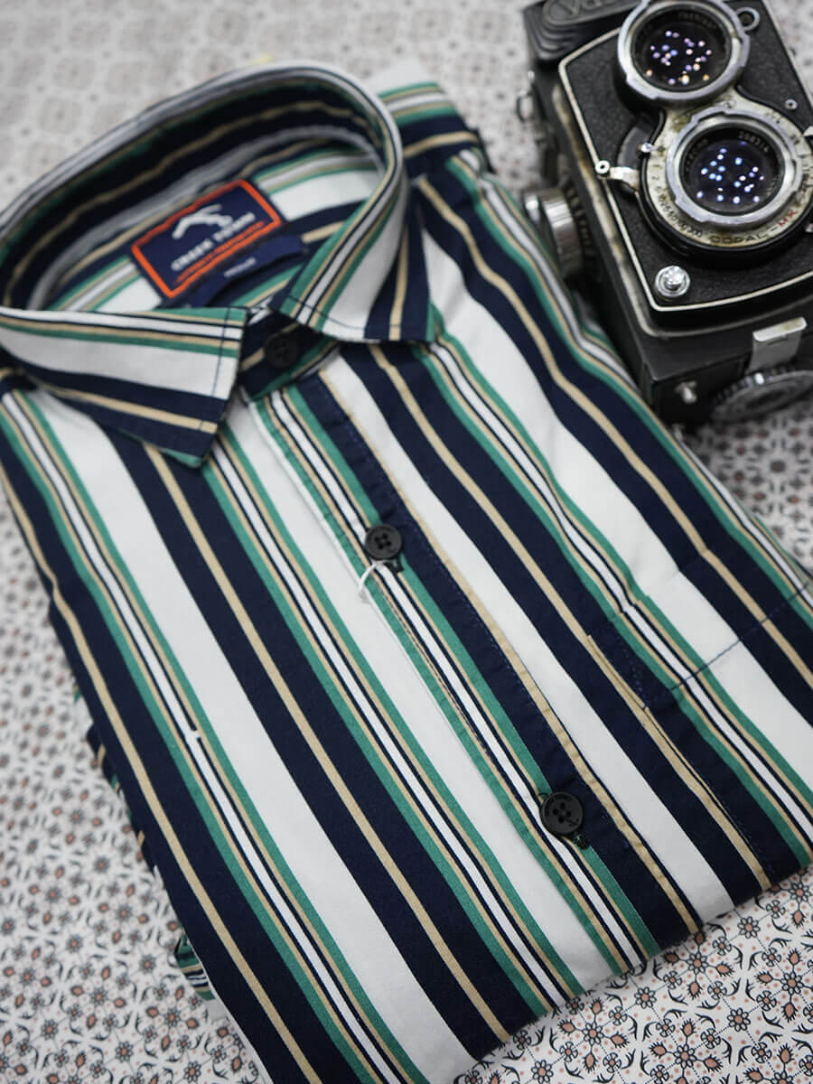 Navy, White and Green Multi Stripes