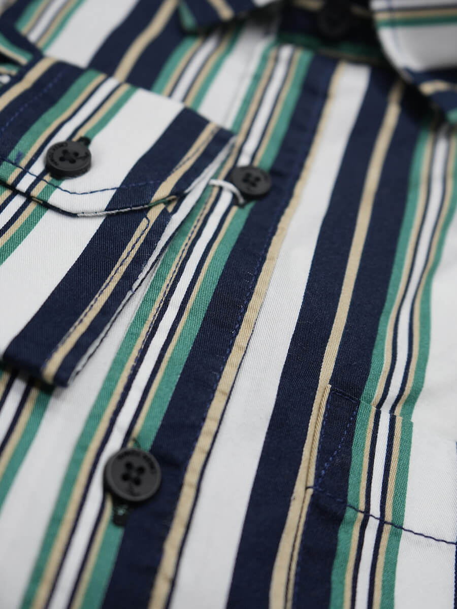 Navy, White and Green Multi Stripes