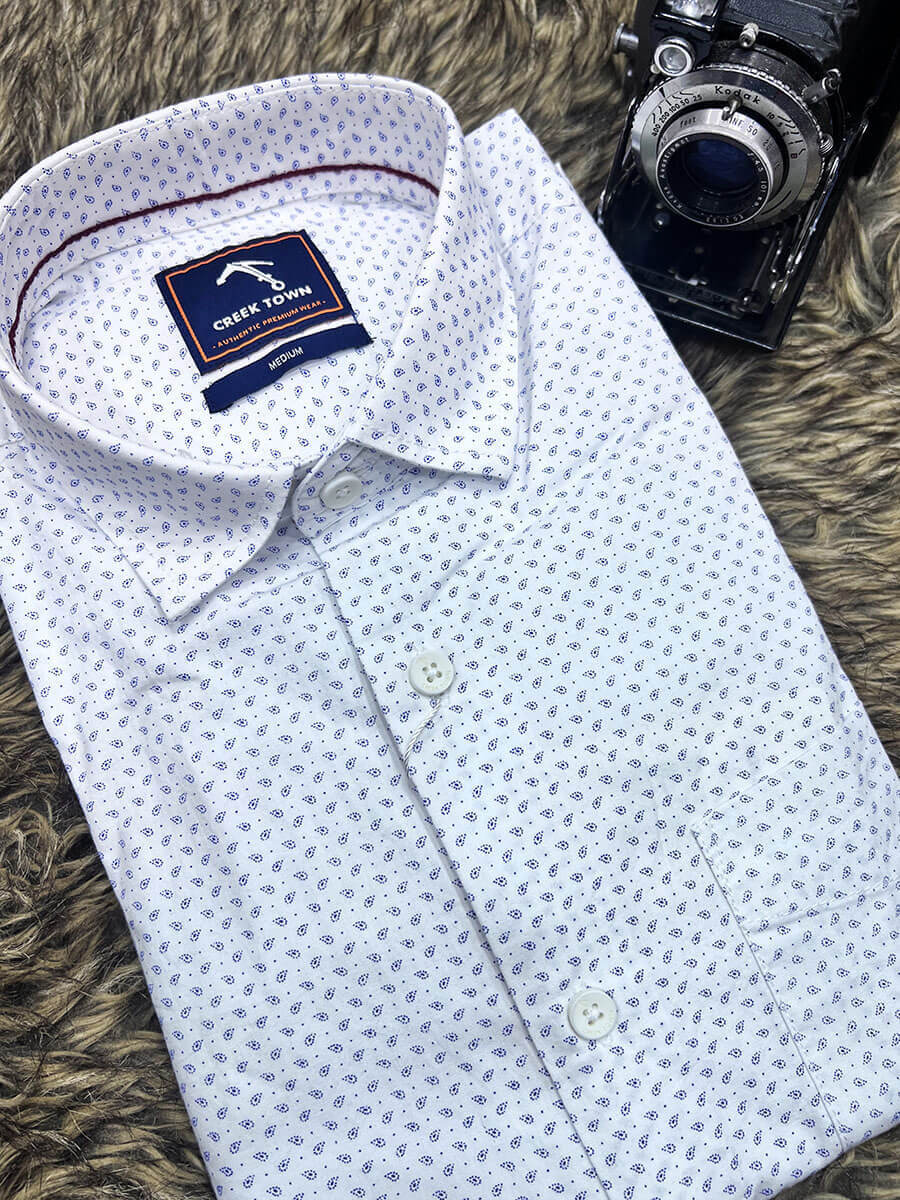 White Based Blue Paisley Print