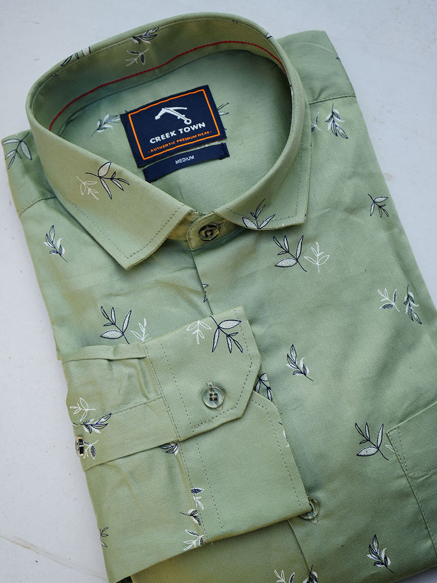 Dark Pista Green Black and White Floral print