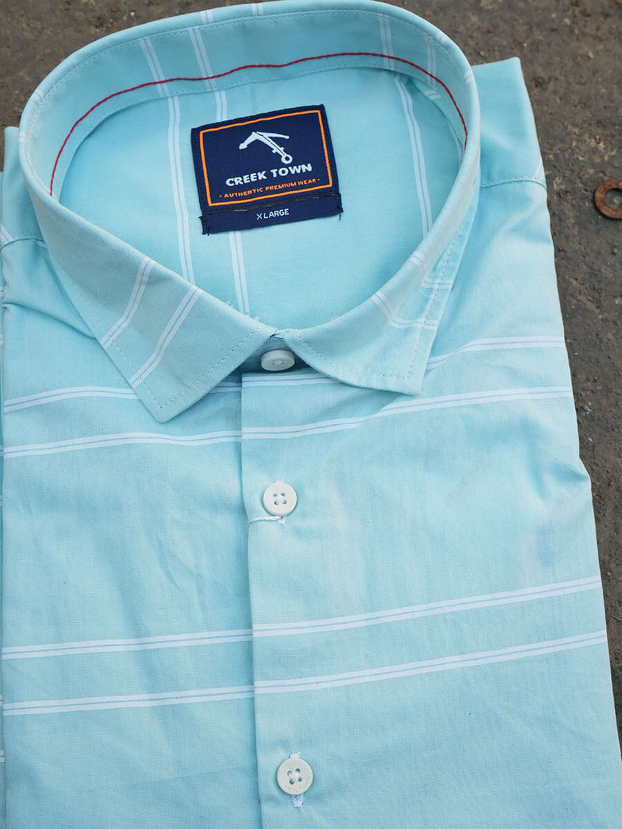 Cyan based white parelle line print
