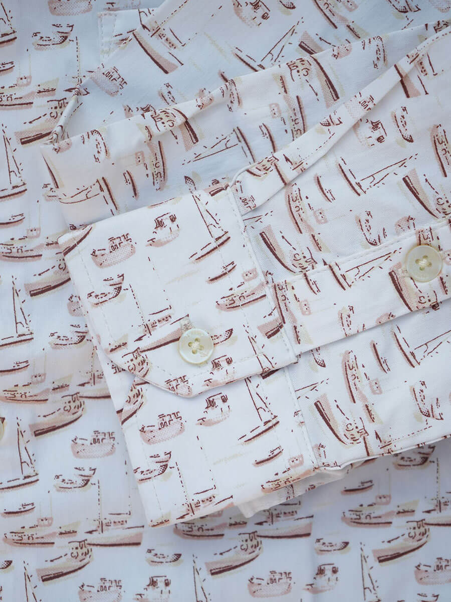 Half White Based Beige Boat Print