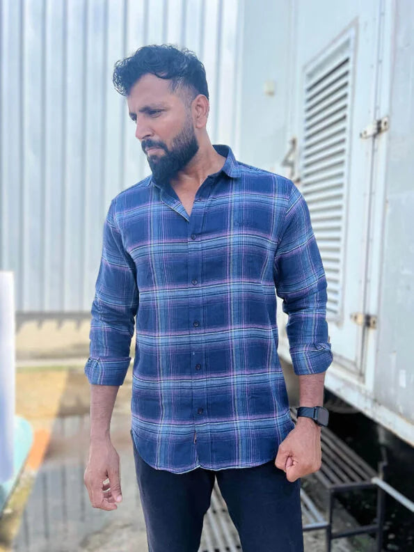 Navy Base Lavender and White Line Checks