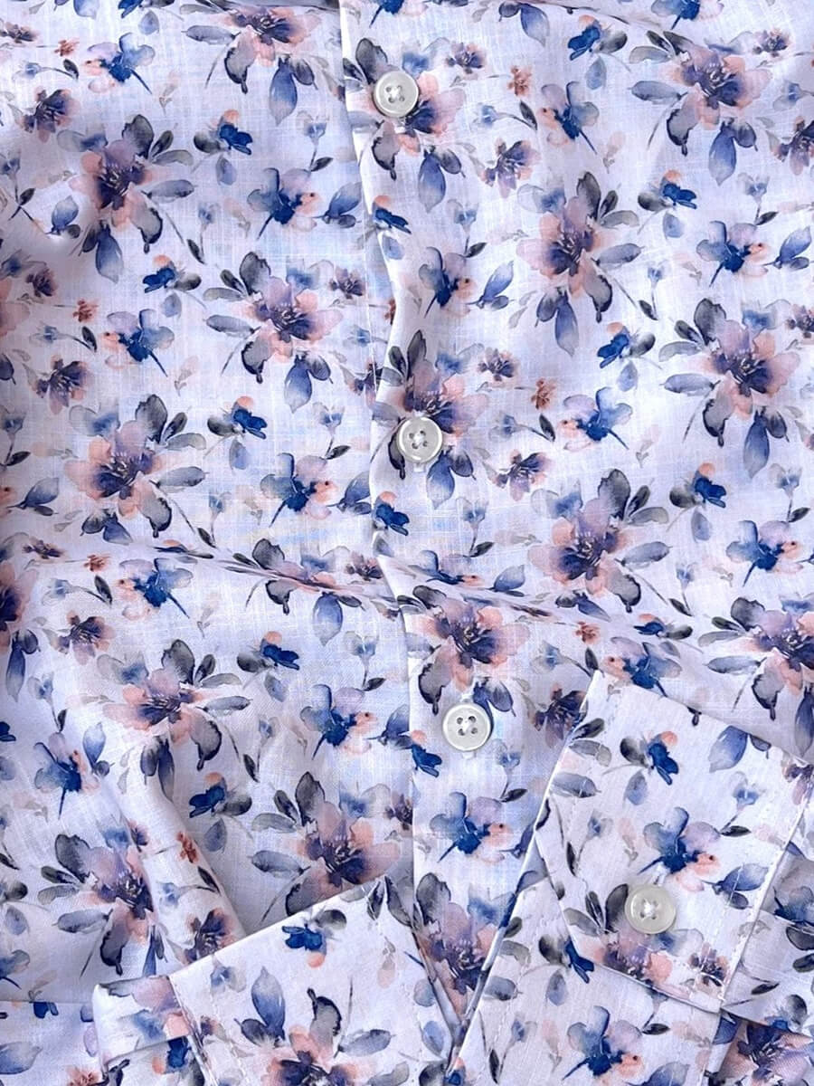 Peach base blue & orange leaves digital print