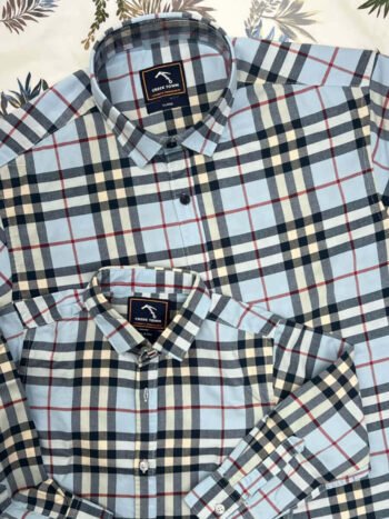 Ocean Blue Checked Dad&Son Shirts