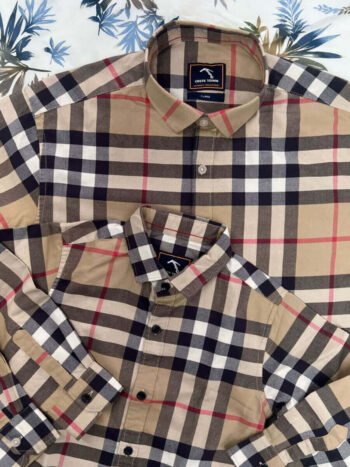 Peanut Brown Checked Dad&Son Shirts