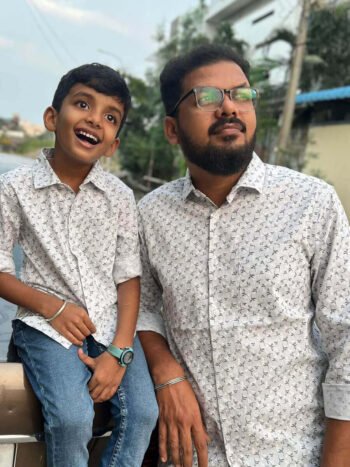Gray Leaf Printed Dad&Son Shirt