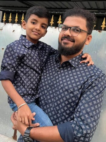 Navy Oxford Crossprinted Dad&Son Shirt