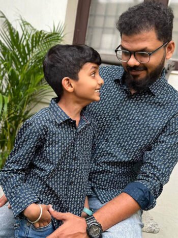 Navy thoranam printed Dad&Son Combo Shirts