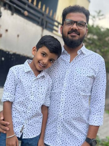 White Dot Mosaic Print Dad&Son Shirt