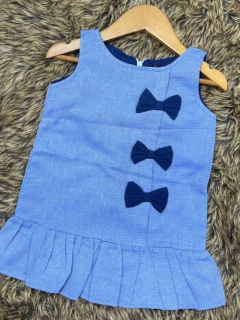 Lite Blue Micro Checked 3 Bow Frock