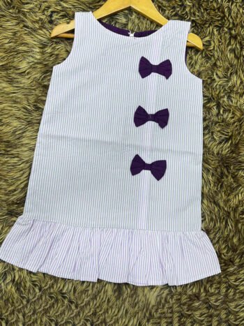 White&Lite Blue Stripe 3 Bow Frock