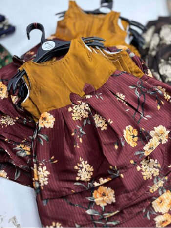 Brown Floral-Jacquard Frock