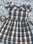 Beige Blue Checked Peter Pan Collar Frock