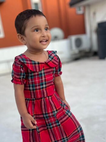 Cherry Red Black Checked Peter Pan Collar Frock