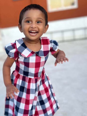 Multi Color Checked Peter Pan Collar Frock