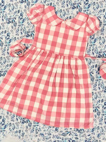 Pink  Checked Peter Pan Collar Frock