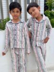 Gray Stripes Printed - Unisex Night Suit