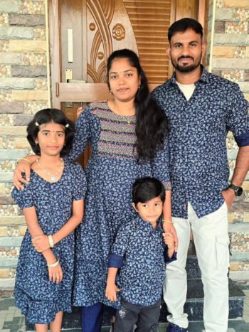 Navy Linen Cotton Tree Print