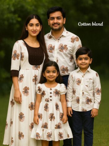 White Cotton Blend with Brown Flower Big Flare