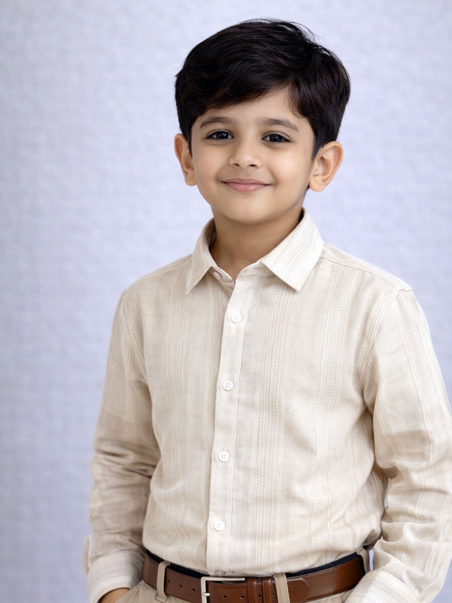 Half White Self Dobby Design Family Combo Boy Shirt