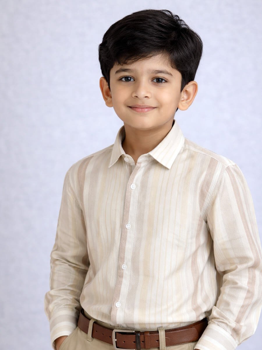 Half White Stripe Design Family Combo Boy Shirt